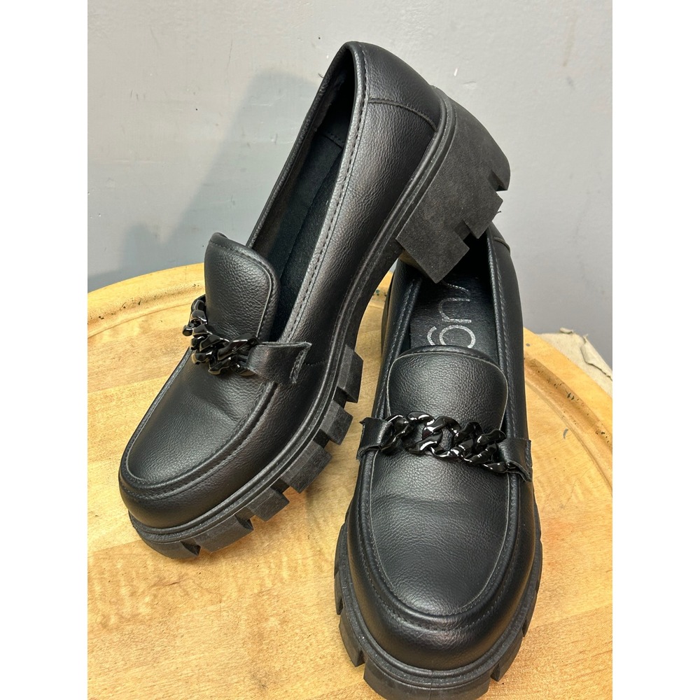 Sugar‎ Loafers Womens 11 Black Lyric Chunky Lug Sole Chain Platform Shoes